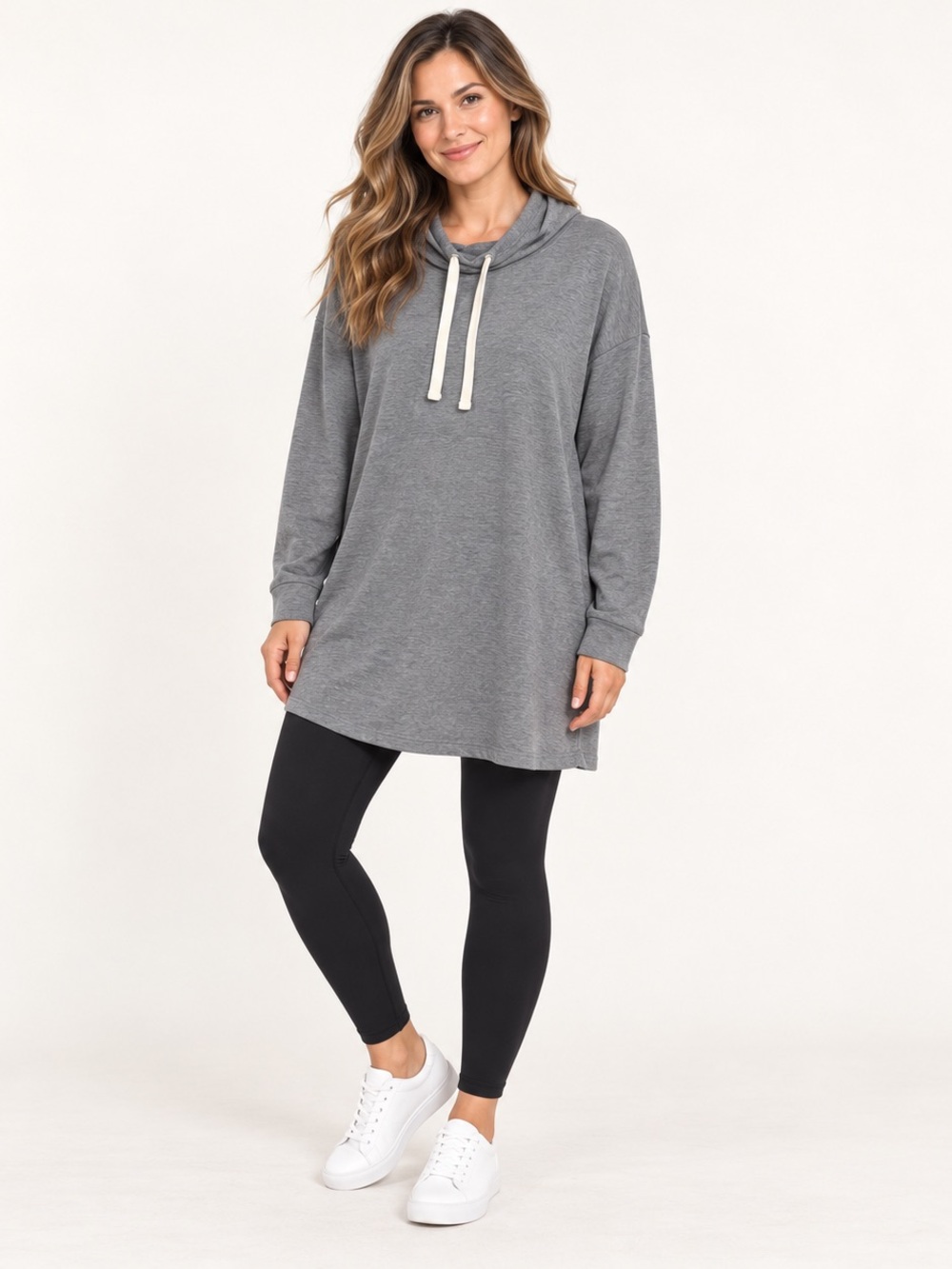 GAP Men's Heather Gray Hooded Pullover with White Drawstrings